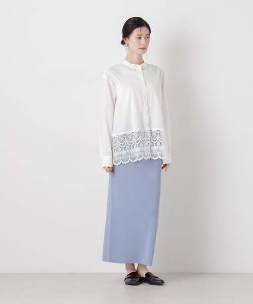 NANO universe（ナノユニバース）の「洗濯機洗可ストレートラインニットスカート(セットアップ可)（スカート・レディース・ブルー/ホワイト/ダークネイビー・FREE）」の16枚目の写真