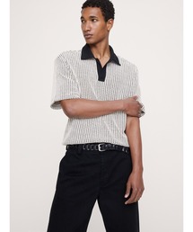 専用出品！BANANA REPUBLIC ストライプ柄ジャガード編みニットポロ レトロジャガードストライプ ルーズニットポロシャツ（ポロシャツ