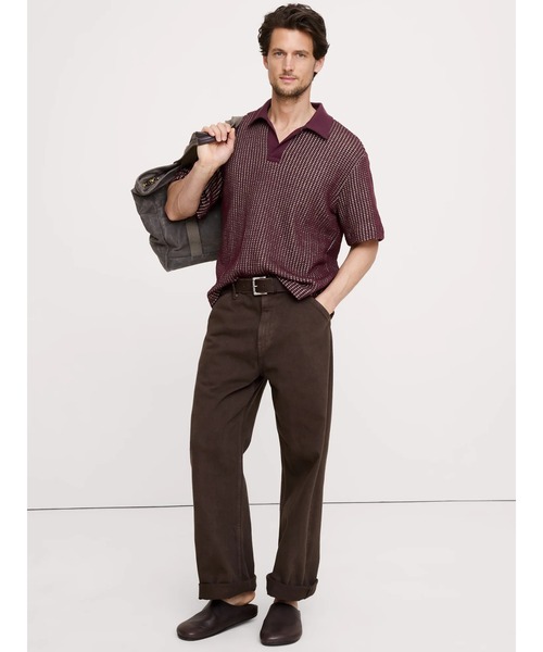 Banana Republic（バナナリパブリック）の「リラックスフィット ワッフルニット ポロシャツ（ポロシャツ・メンズ・ブラック×ホワイト/ブラウン・XL/L/M/S）」の3枚目の写真