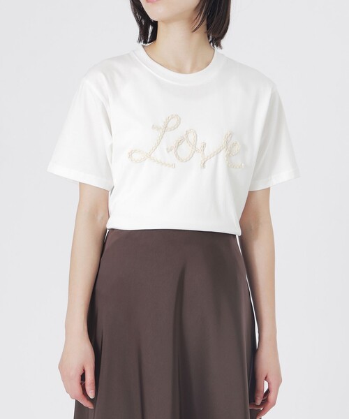 LOVELESS(ラブレス)の「LOVEコード刺繍Tシャツ(Tシャツ/カットソー・レディース・オフホワイト/ネイビー/ブラック・36)」の1枚目の写真