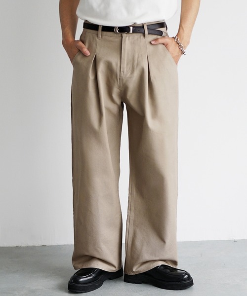 MinoriTY(マイノリティ)の「【MinoriTY】カツラギ素材チルワイドチノパン チノパンツ メンズ セミワイド ストレートワイドシルエット バギーシルエット 春服 秋服(チノパンツ・メンズ・ブラック/ベージュ/アイボリー・L/M/S)」の4枚目の写真