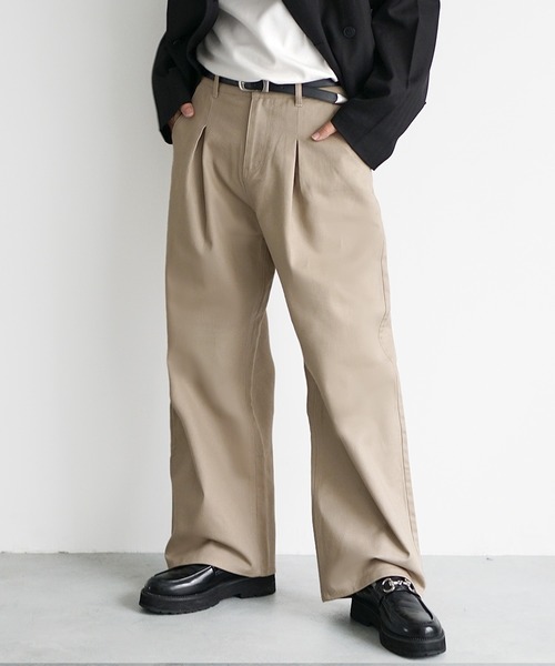 MinoriTY(マイノリティ)の「【MinoriTY】カツラギ素材チルワイドチノパン チノパンツ メンズ セミワイド ストレートワイドシルエット バギーシルエット 春服 秋服(チノパンツ・メンズ・ブラック/ベージュ/アイボリー・L/M/S)」の5枚目の写真