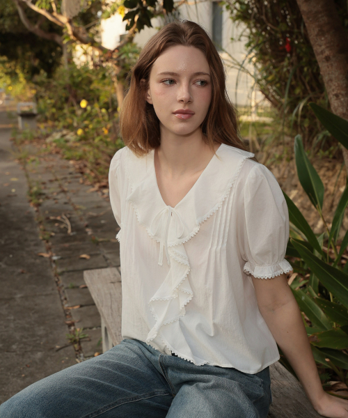DEHEVE（デヘヴェ）の「Puff Sleeve Ruffle Blouse [Ivory]（シャツ/ブラウス・レディース・アイボリー・FREE）」の4枚目の写真