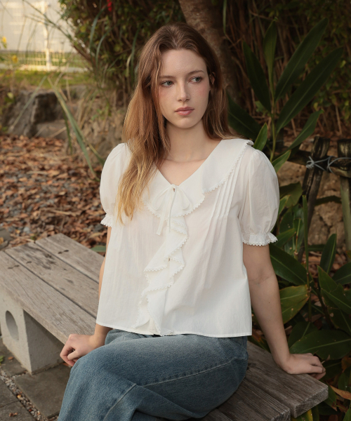 DEHEVE（デヘヴェ）の「Puff Sleeve Ruffle Blouse [Ivory]（シャツ/ブラウス・レディース・アイボリー・FREE）」の6枚目の写真