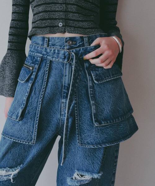 BAYFLOW（ベイフロー）の「【EF(エフ)】デニムベルトスカート（WOMEN）（デニムスカート・レディース・グレー/インディゴブルー・FREE）」の2枚目の写真