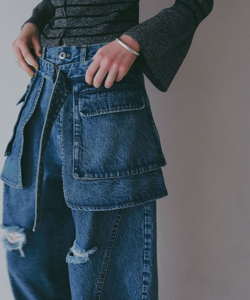 BAYFLOW（ベイフロー）の「【EF(エフ)】デニムベルトスカート（WOMEN）（デニムスカート・レディース・グレー/インディゴブルー・FREE）」の6枚目の写真