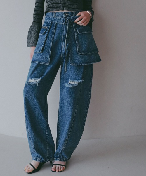 BAYFLOW（ベイフロー）の「【EF(エフ)】デニムベルトスカート（WOMEN）（デニムスカート・レディース・グレー/インディゴブルー・FREE）」の8枚目の写真