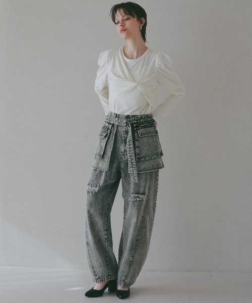 BAYFLOW（ベイフロー）の「【EF(エフ)】デニムベルトスカート（WOMEN）（デニムスカート・レディース・グレー/インディゴブルー・FREE）」の13枚目の写真