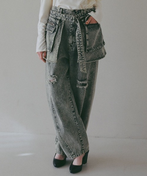 BAYFLOW（ベイフロー）の「【EF(エフ)】デニムベルトスカート（WOMEN）（デニムスカート・レディース・グレー/インディゴブルー・FREE）」の14枚目の写真