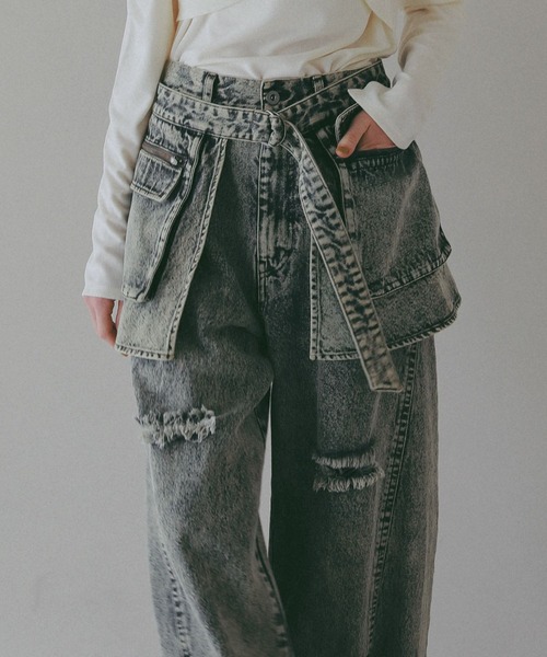 BAYFLOW（ベイフロー）の「【EF(エフ)】デニムベルトスカート（WOMEN）（デニムスカート・レディース・グレー/インディゴブルー・FREE）」の17枚目の写真