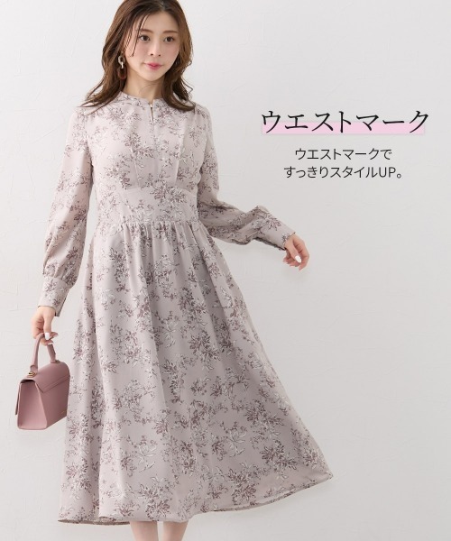 Nissen glamor(ニッセングラマー)の「【大きい胸専用】花柄スタンドネックウエストマークワンピース(ワンピース・レディース・アイボリー/ベージュ・LL/L/M)」の10枚目の写真