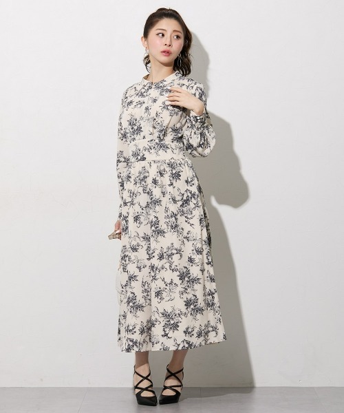 Nissen glamor(ニッセングラマー)の「【大きい胸専用】花柄スタンドネックウエストマークワンピース(ワンピース・レディース・アイボリー/ベージュ・LL/L/M)」の20枚目の写真