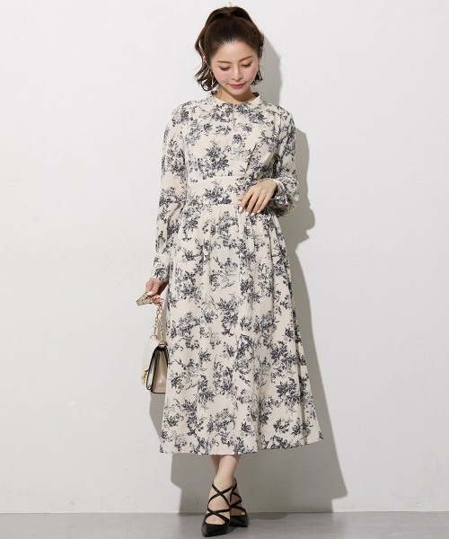 Nissen glamor(ニッセングラマー)の「【大きい胸専用】花柄スタンドネックウエストマークワンピース(ワンピース・レディース・アイボリー/ベージュ・LL/L/M)」の21枚目の写真