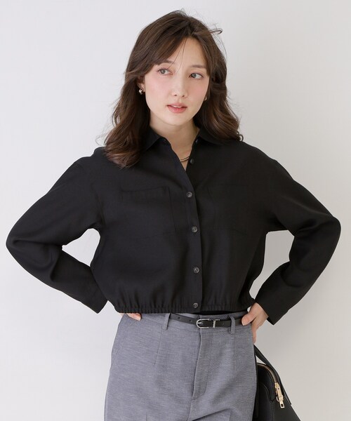 COUP DE CHANCE(クードシャンス)の「【手洗い可/ショート丈】クロップドシャツ(シャツ/ブラウス・レディース・ホワイト/ブラック/サンドベージュ・34/36/38/40)」の2枚目の写真