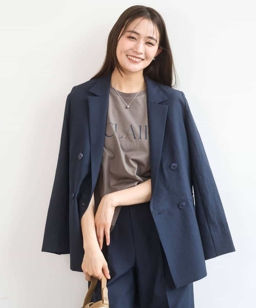 MK MICHEL KLEIN(エムケーミッシェルクラン)の「バイオヴィンテージツイル ダブルブレストジャケット/接触冷感/UVカット/速乾/洗える(テーラードジャケット・レディース・ネイビー/グレイッシュベージュ・38)」の3枚目の写真