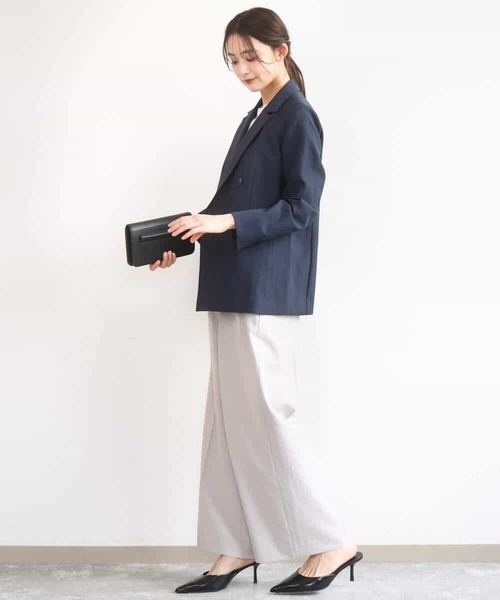 MK MICHEL KLEIN(エムケーミッシェルクラン)の「バイオヴィンテージツイル ダブルブレストジャケット/接触冷感/UVカット/速乾/洗える(テーラードジャケット・レディース・ネイビー/グレイッシュベージュ・38)」の8枚目の写真