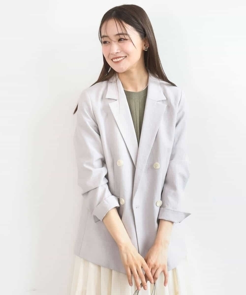 MK MICHEL KLEIN(エムケーミッシェルクラン)の「バイオヴィンテージツイル ダブルブレストジャケット/接触冷感/UVカット/速乾/洗える(テーラードジャケット・レディース・ネイビー/グレイッシュベージュ・38)」の10枚目の写真