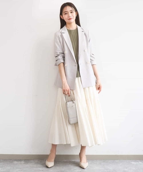 MK MICHEL KLEIN(エムケーミッシェルクラン)の「バイオヴィンテージツイル ダブルブレストジャケット/接触冷感/UVカット/速乾/洗える(テーラードジャケット・レディース・ネイビー/グレイッシュベージュ・38)」の11枚目の写真