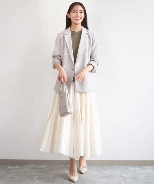 MK MICHEL KLEIN(エムケーミッシェルクラン)の「バイオヴィンテージツイル ダブルブレストジャケット/接触冷感/UVカット/速乾/洗える(テーラードジャケット・レディース・ネイビー/グレイッシュベージュ・38)」の12枚目の写真