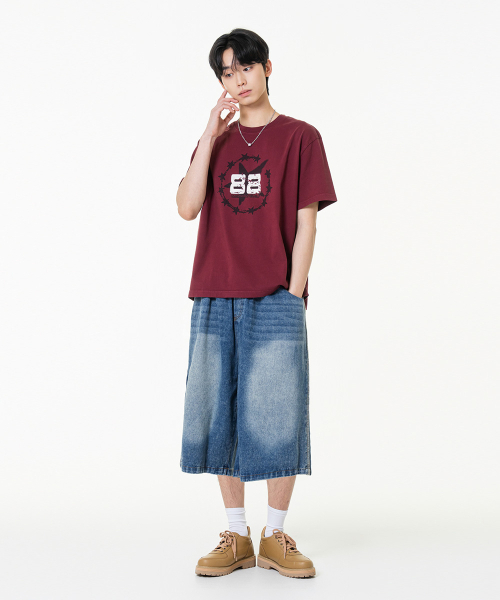 MOZMOZ(モズモズ)の「トゥエイトピグメントクロップ半袖Tシャツバーガンディ(Tシャツ/カットソー・レディース・その他・1/2/3)」の4枚目の写真