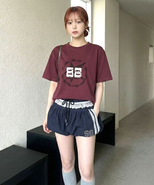 MOZMOZ(モズモズ)の「トゥエイトピグメントクロップ半袖Tシャツバーガンディ(Tシャツ/カットソー・レディース・その他・1/2/3)」の7枚目の写真