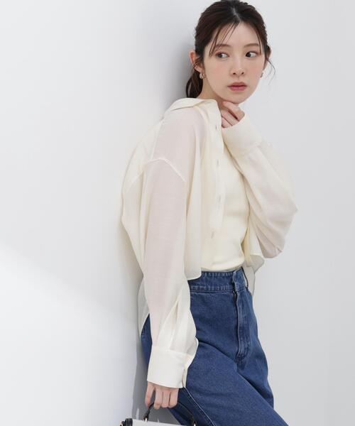 PROPORTION BODY DRESSING(プロポーションボディドレッシング)の「【青島心さん着用】短丈シアーシャツ / 1216110410(シャツ/ブラウス・レディース・ブラウン/ホワイト系その他/ブルー・FREE)」の5枚目の写真