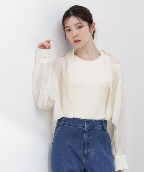 PROPORTION BODY DRESSING(プロポーションボディドレッシング)の「【青島心さん着用】短丈シアーシャツ / 1216110410(シャツ/ブラウス・レディース・ブラウン/ホワイト系その他/ブルー・FREE)」の11枚目の写真