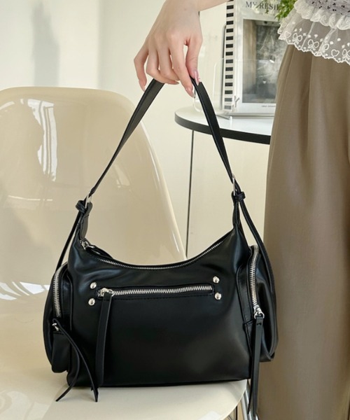 Ada.(エイダ)の「横長 フロントジップ ミニボストン ワンショルダー バッグ(ショルダーバッグ・レディース・ベージュ/アイボリー/ブラック・FREE)」の7枚目の写真