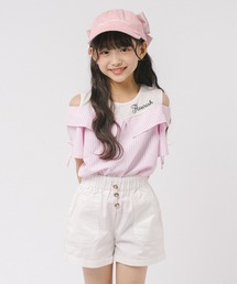 URBAN CHERRY（アーバンチェリー）の「【2点セット】オープンショルダードッキングストライプブラウス＋フロントボタンショートパンツ（シャツ/ブラウス）」