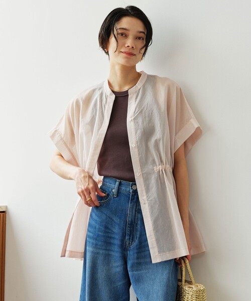 green label relaxing（グリーンレーベルリラクシング）の「【結論シリーズ】ギャザーハイウエストブラウス［size SHORTあり］（シャツ/ブラウス・レディース・ホワイト/モカ/ライトブルー/ライトピンク/ブラック・SHORT/FREE）」の5枚目の写真