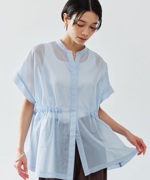 green label relaxing（グリーンレーベルリラクシング）の「【結論シリーズ】ギャザーハイウエストブラウス［size SHORTあり］（シャツ/ブラウス・レディース・ホワイト/モカ/ライトブルー/ライトピンク/ブラック・SHORT/FREE）」の4枚目の写真