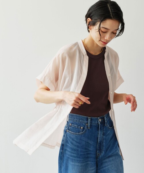 green label relaxing（グリーンレーベルリラクシング）の「【結論シリーズ】ギャザーハイウエストブラウス［size SHORTあり］（シャツ/ブラウス・レディース・ホワイト/モカ/ライトブルー/ライトピンク/ブラック・SHORT/FREE）」の13枚目の写真