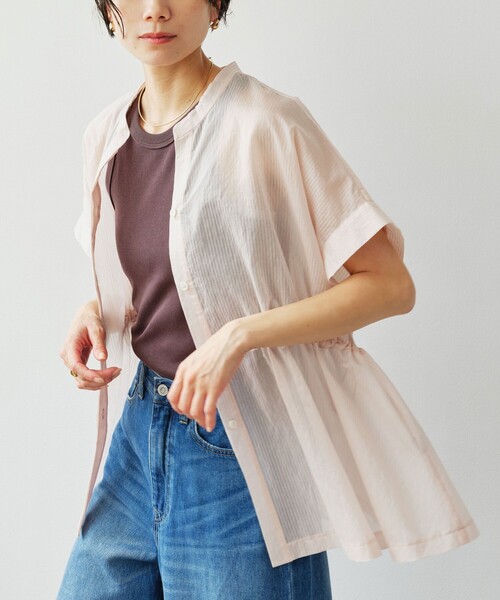 green label relaxing（グリーンレーベルリラクシング）の「【結論シリーズ】ギャザーハイウエストブラウス［size SHORTあり］（シャツ/ブラウス・レディース・ホワイト/モカ/ライトブルー/ライトピンク/ブラック・SHORT/FREE）」の14枚目の写真