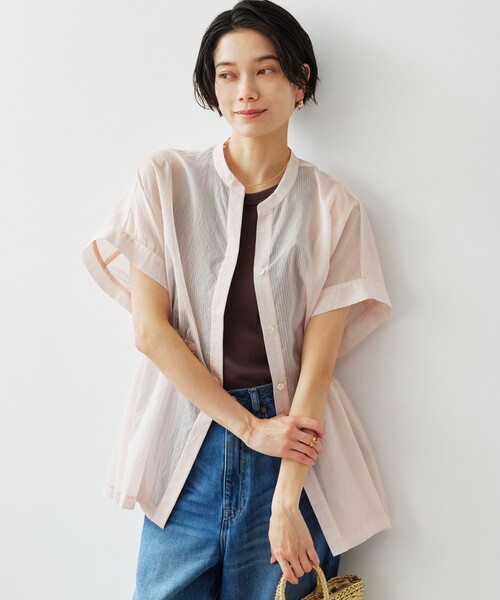 green label relaxing（グリーンレーベルリラクシング）の「【結論シリーズ】ギャザーハイウエストブラウス［size SHORTあり］（シャツ/ブラウス・レディース・ホワイト/モカ/ライトブルー/ライトピンク/ブラック・SHORT/FREE）」の15枚目の写真