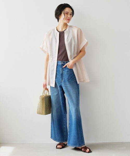 green label relaxing（グリーンレーベルリラクシング）の「【結論シリーズ】ギャザーハイウエストブラウス［size SHORTあり］（シャツ/ブラウス・レディース・ホワイト/モカ/ライトブルー/ライトピンク/ブラック・SHORT/FREE）」の18枚目の写真