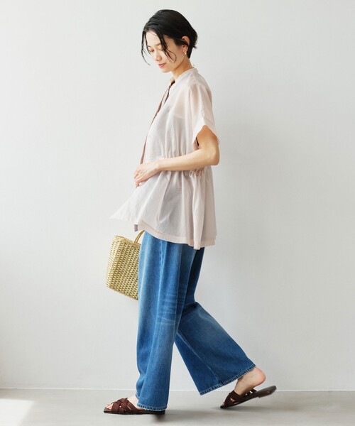 green label relaxing（グリーンレーベルリラクシング）の「【結論シリーズ】ギャザーハイウエストブラウス［size SHORTあり］（シャツ/ブラウス・レディース・ホワイト/モカ/ライトブルー/ライトピンク/ブラック・SHORT/FREE）」の19枚目の写真