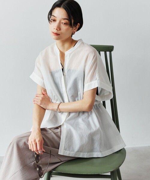 green label relaxing（グリーンレーベルリラクシング）の「【結論シリーズ】ギャザーハイウエストブラウス［size SHORTあり］（シャツ/ブラウス・レディース・ホワイト/モカ/ライトブルー/ライトピンク/ブラック・SHORT/FREE）」の21枚目の写真