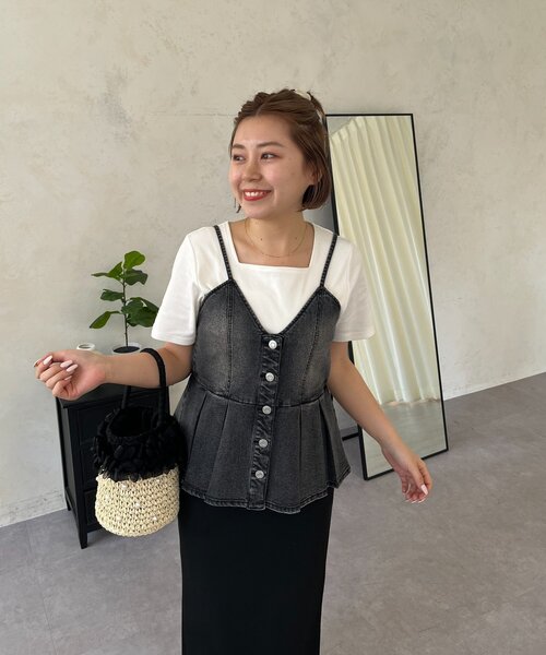 prose verse(プロズヴェール)の「【MOMO】〈吸水速乾・UVカット〉スクエアネックTシャツ(Tシャツ/カットソー・レディース・グレー/ブラック/アイボリー/オフホワイト・MEDIUM/X-LARGE/LARGE)」の8枚目の写真