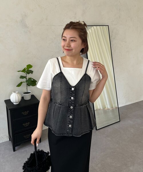 prose verse(プロズヴェール)の「【MOMO】〈吸水速乾・UVカット〉スクエアネックTシャツ(Tシャツ/カットソー・レディース・グレー/ブラック/アイボリー/オフホワイト・MEDIUM/X-LARGE/LARGE)」の9枚目の写真