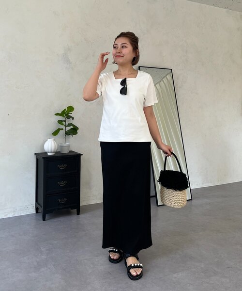 prose verse(プロズヴェール)の「【MOMO】〈吸水速乾・UVカット〉スクエアネックTシャツ(Tシャツ/カットソー・レディース・グレー/ブラック/アイボリー/オフホワイト・MEDIUM/X-LARGE/LARGE)」の16枚目の写真