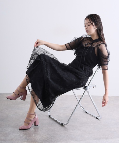 PourVous（プールヴー）の「マキシ丈&袖ありフォーマルフレアシルエットセレモニー結婚式パーティー ドレスオケージョンドレス お呼ばれ同窓会（ドレス・レディース・グリーン/ライトブルー/ブラック/ブラック系その他/ブルーグレー・M/S/L）」の3枚目の写真
