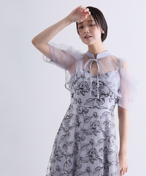 PourVous（プールヴー）の「マキシ丈&袖ありフォーマルフレアシルエットセレモニー結婚式パーティー ドレスオケージョンドレス お呼ばれ同窓会（ドレス・レディース・グリーン/ライトブルー/ブラック/ブラック系その他/ブルーグレー・M/S/L）」の4枚目の写真