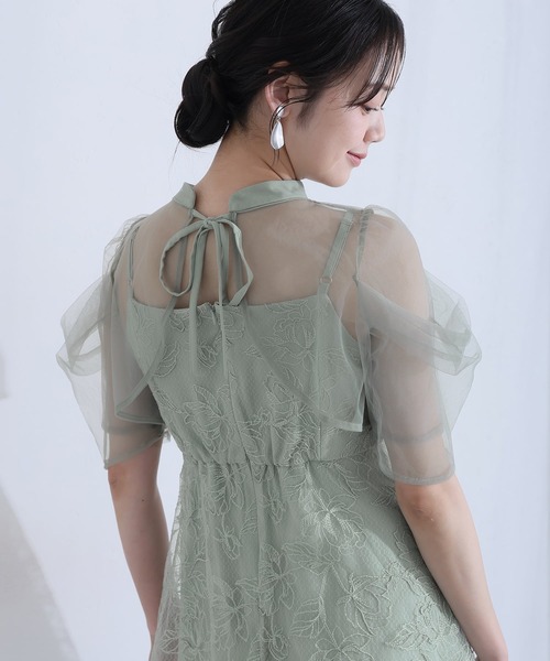 PourVous（プールヴー）の「マキシ丈&袖ありフォーマルフレアシルエットセレモニー結婚式パーティー ドレスオケージョンドレス お呼ばれ同窓会（ドレス・レディース・グリーン/ライトブルー/ブラック/ブラック系その他/ブルーグレー・M/S/L）」の6枚目の写真
