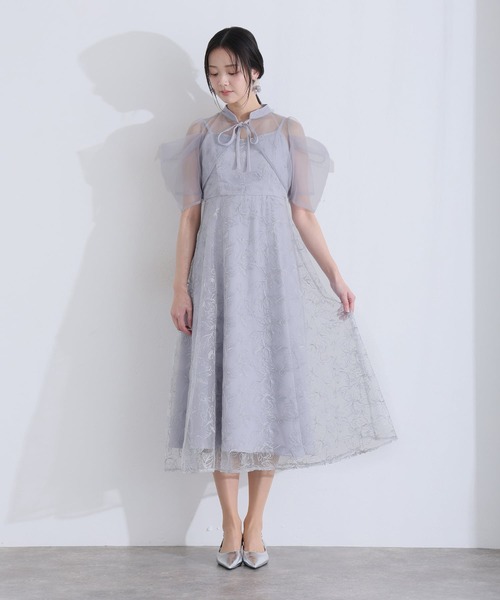 PourVous（プールヴー）の「マキシ丈&袖ありフォーマルフレアシルエットセレモニー結婚式パーティー ドレスオケージョンドレス お呼ばれ同窓会（ドレス・レディース・グリーン/ライトブルー/ブラック/ブラック系その他/ブルーグレー・M/S/L）」の7枚目の写真