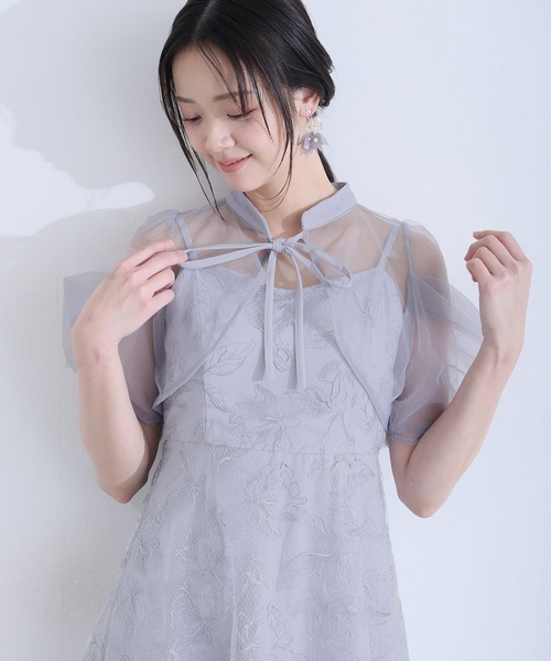 PourVous（プールヴー）の「マキシ丈&袖ありフォーマルフレアシルエットセレモニー結婚式パーティー ドレスオケージョンドレス お呼ばれ同窓会（ドレス・レディース・グリーン/ライトブルー/ブラック/ブラック系その他/ブルーグレー・M/S/L）」の9枚目の写真