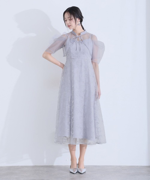 PourVous（プールヴー）の「マキシ丈&袖ありフォーマルフレアシルエットセレモニー結婚式パーティー ドレスオケージョンドレス お呼ばれ同窓会（ドレス・レディース・グリーン/ライトブルー/ブラック/ブラック系その他/ブルーグレー・M/S/L）」の10枚目の写真