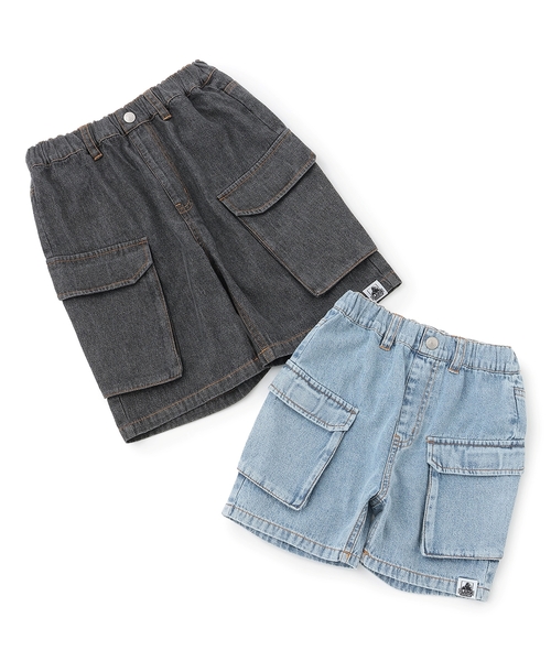 XLARGE KIDS(エクストララージキッズ)の「ケミカルウォッシュ デニムカーゴハーフパンツ(デニムパンツ・キッズ・ライトブルー/ブラック・120cm/140cm/90cm/100cm/110cm/130cm)」の3枚目の写真