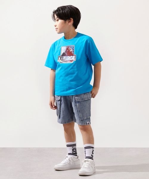 XLARGE KIDS(エクストララージキッズ)の「ケミカルウォッシュ デニムカーゴハーフパンツ(デニムパンツ・キッズ・ライトブルー/ブラック・120cm/140cm/90cm/100cm/110cm/130cm)」の7枚目の写真