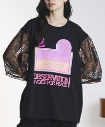 OKIRAKU | (OKIRAKU×ROSEBUD)LACE SLEEVE GRAPHIC TOP(Tシャツ/カットソー)