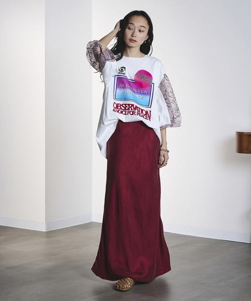 OKIRAKU(オキラク)の「(OKIRAKU×ROSEBUD)LACE SLEEVE GRAPHIC TOP(Tシャツ/カットソー・レディース・ブラック/ホワイト・ONE SIZE)」の6枚目の写真